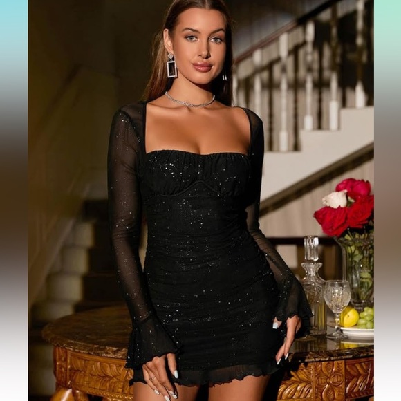 Sparkly Black Mini Dress - Picture 2 of 6